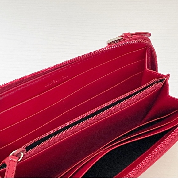 Prada 90s red Tessuto nylon leather buckle detail long zip wallet rare - Picture 10 of 11
